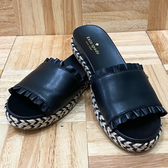 KATE SPADE “Zahara” Ruffle Trim Black Slides Espadrille Size 7.5 - Picture 2 of 15